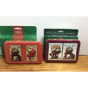 Norman Rockwell Santa Playing Cards 2 Tins 4 Decks New 1996 1998